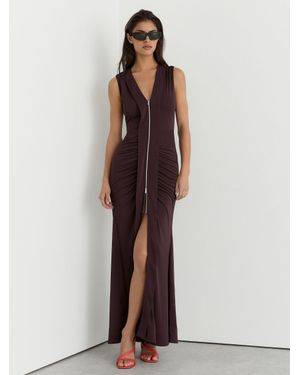 Reiss Crepe-Jersey Zip-Detail Ruched Maxi Dress - Multicolour