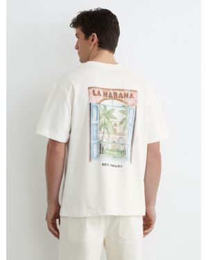 Reiss Cotton Palm-Print Relaxed-Fit T-Shirt - White