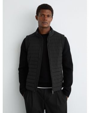 Reiss Quilt And Knit Zip-Through Gilet - Black