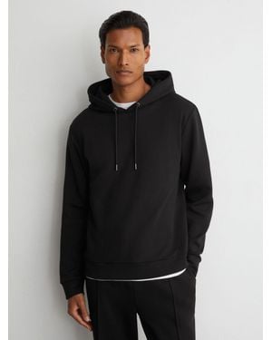 Reiss Sueded Interlock Jersey Hoodie - Black