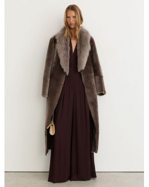 Reiss Petite Toscana-Collar Shearling Long Coat - Multicolour
