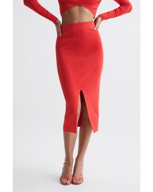 Reiss Erin - Pink Knitted Co Ord Midi Skirt, Xs - Red