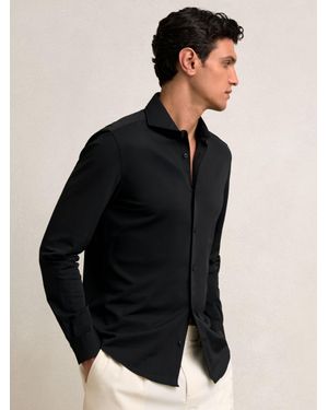 Reiss Charge - Black Stretch Jersey Cutaway-collar Shirt, L