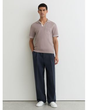 Reiss Contrast-Stitch Knitted Polo Shirt - Blue