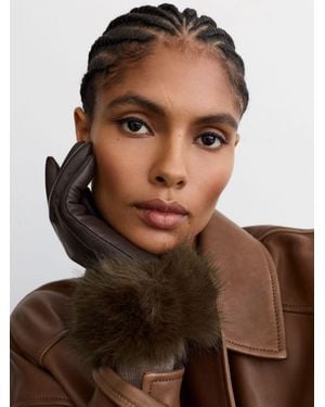 Reiss Leather Faux-Fur Cuff Gloves, S & M - Brown