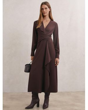 Reiss Wrap-Front Drape Midi Dress With Wool - Natural