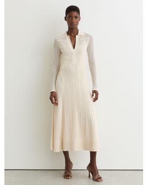 Reiss Pointelle-Knit Panelled Midi Dress - Natural