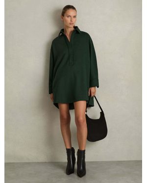 Reiss Lauren Shirt-Style Shift Dress With Wool - Green