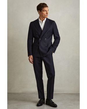 Reiss Combo - Navy Wool-blend Flannel Suit Trousers - Blue