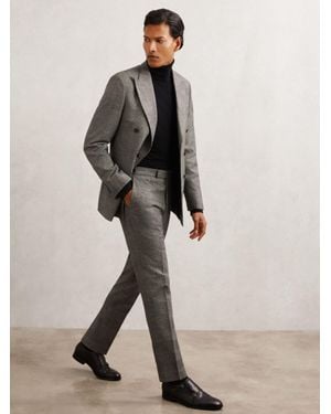 Reiss Wool Check Tailored-Fit Suit Trousers - Grey