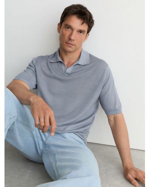 Reiss Pigment-Dyed Merino Wool Open-Collar Polo Shirt - Blue