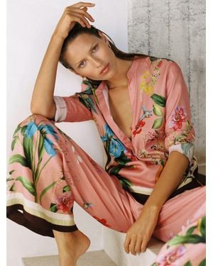 Reiss Tropical Scarf-Print Half-Button Shirt - Pink