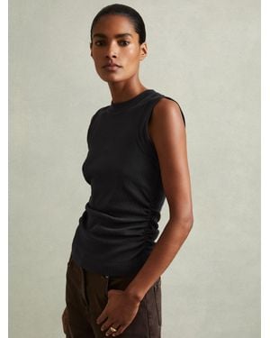 Reiss Ribbed Ruched Waist Vest - Blue