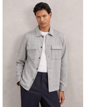 Reiss Laroy - Soft Grey Jersey Check Twin-pocket Overshirt, Xs