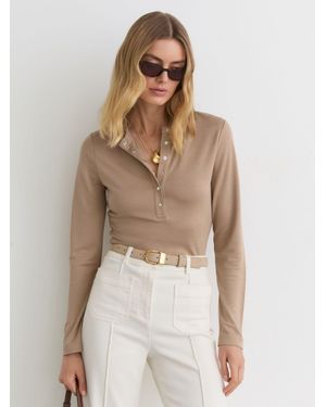 Reiss Jersey Long-Sleeve Henley Top - Natural