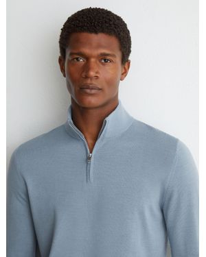 Reiss Merino Wool Half-Zip Funnel-Neck Jumper - Blue