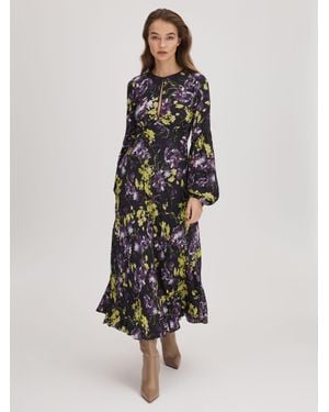 Florere Printed Blouson Sleeve Midi Dress, Dark - White