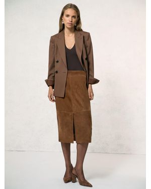 Reiss Suede Straight-Fit Midi Skirt - Natural