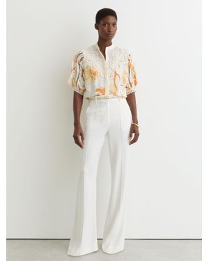 Reiss Louisa - Ivory/pink Floral-print Lace-trim Blouse, Us 6 - White
