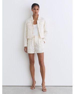 Reiss Lori - White Collared Lace Press-stud Jacket, Us 10 - Natural