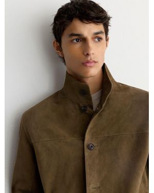 Reiss Suede Stand-Collar Button-Through Jacket - Brown