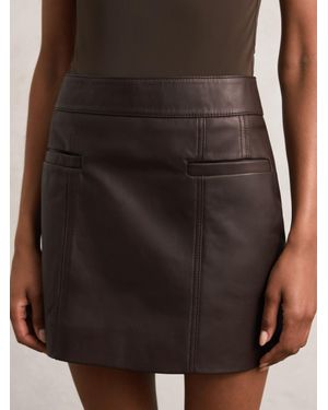 Reiss Leather Welt-Pocket Mini Skirt - Brown