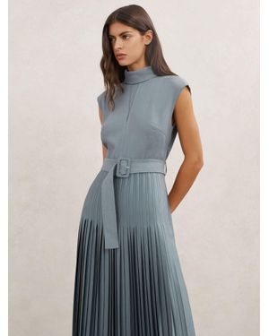 Reiss Roll-Neck Belted Midi Dress - Blue