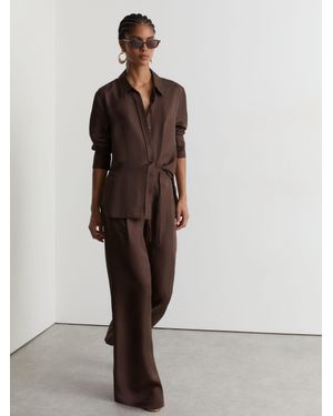Reiss Aliana - Mocha Brown Silk Jacquard Wide-leg Trousers, Us 4 L