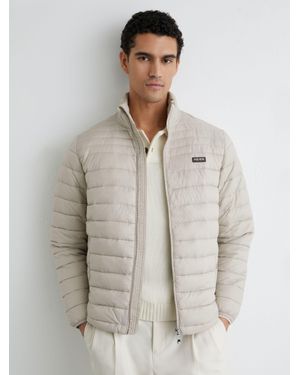 Reiss Acer - Light Stone Quilted Zip-through Jacket, L - Natural