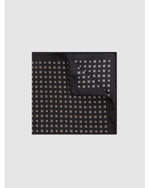 Reiss Sisto - Black Silk Micro Diamond-print Pocket Square, One