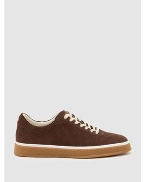 Reiss Suede - Chocolate Brown Anders Suede Suede Perforated-detail Trainers, Us 10 (uk 9)