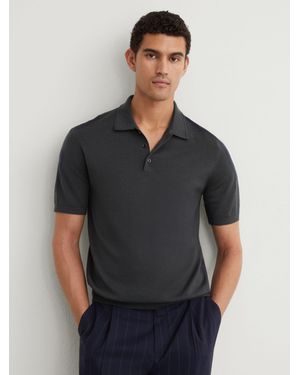 Reiss Merino Wool Short-Sleeve Polo Shirt - Grey