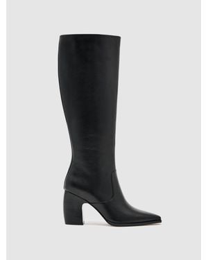 Reiss Leather Knee-High Block-Heel Boots - Black