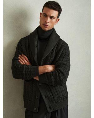 Reiss Cabled Shawl-Collar Cardigan With Cotton And Wool - Black