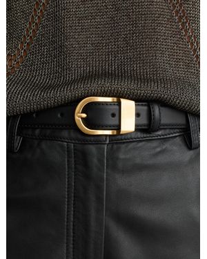Reiss Leather Curved-Buckle Belt - Black