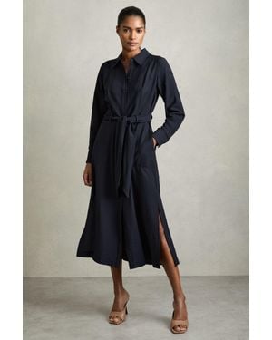 Reiss Long-Sleeve Belted Midi Dress - Blue