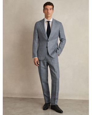 Reiss Slim Fit Linen Check Suit Trousers - Multicolour