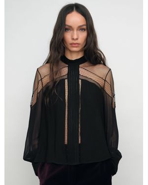 Reiss Marnie - Black Lace-insert Tie-back Blouse, Us 10