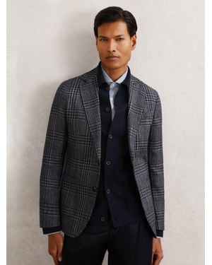Reiss Wool-Blend Check Single-Breasted Blazer Tailored-Fit - Blue