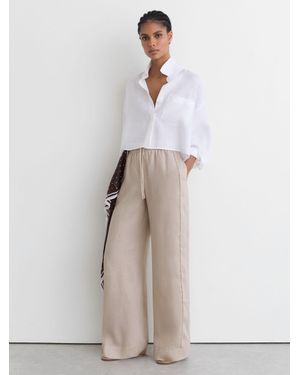 Reiss Linen Ladder-Embroidery Wide-Leg Trousers - Natural