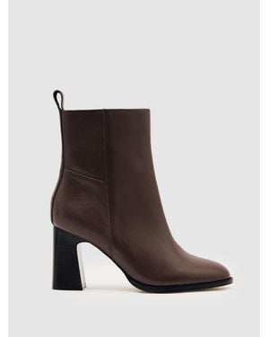 Reiss Leather Block-Heel Ankle Boots - Brown