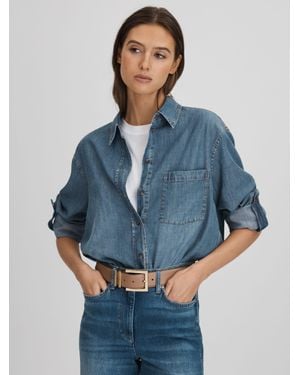 Reiss Carter Rolled-Sleeve Relaxed-Fit Denim Shirt - Blue