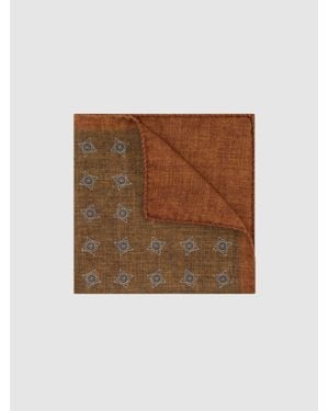 Reiss Corrado - Burnt Orange Silk Diamond Medallion-print Pocket Square, One - Natural