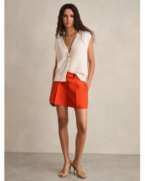 Reiss Raine - Orange Tailored Shorts With Linen, Us 0