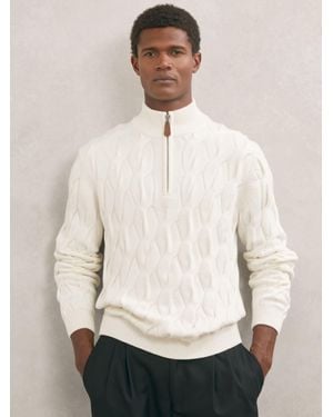 Reiss Half-Zip Cable-Knit Jumper With Wool - Natural