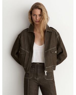 Reiss Relaxed Denim Bomber Jacket - Brown