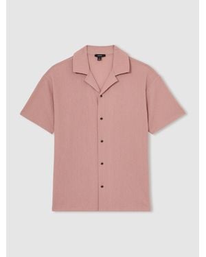 Reiss Textured Crepe Cuban Collar Shirt - Pink