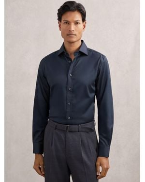 Reiss Bishopsgate Slim Fit Cotton-Blend Stretch Shirt - Blue