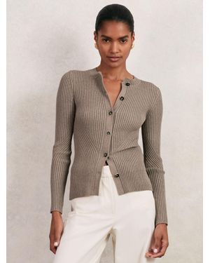 Reiss Button Front Knit Cardigan - Natural