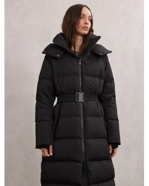 Reiss Colette Belted-Waist Hooded Puffer Coat - Black
